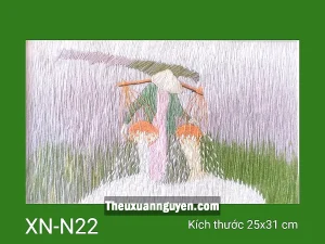 Tranh thêu cô gái đổ thóc XN-N22