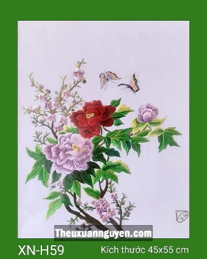 Tranh thêu hoa mẫu đơn XN-H59
