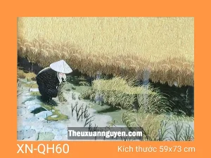 Tranh thêu quê hương gặt lúa XN-QH60