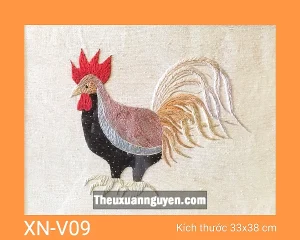 Tranh thêu con gà trống XN-V09