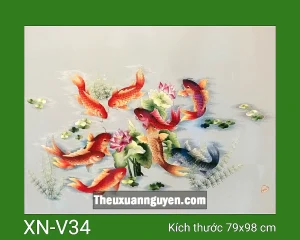 Tranh thêu cửu ngư quần hội XN-V34