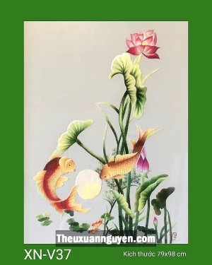 Tranh thêu cá chép hoa sen XN-V37
